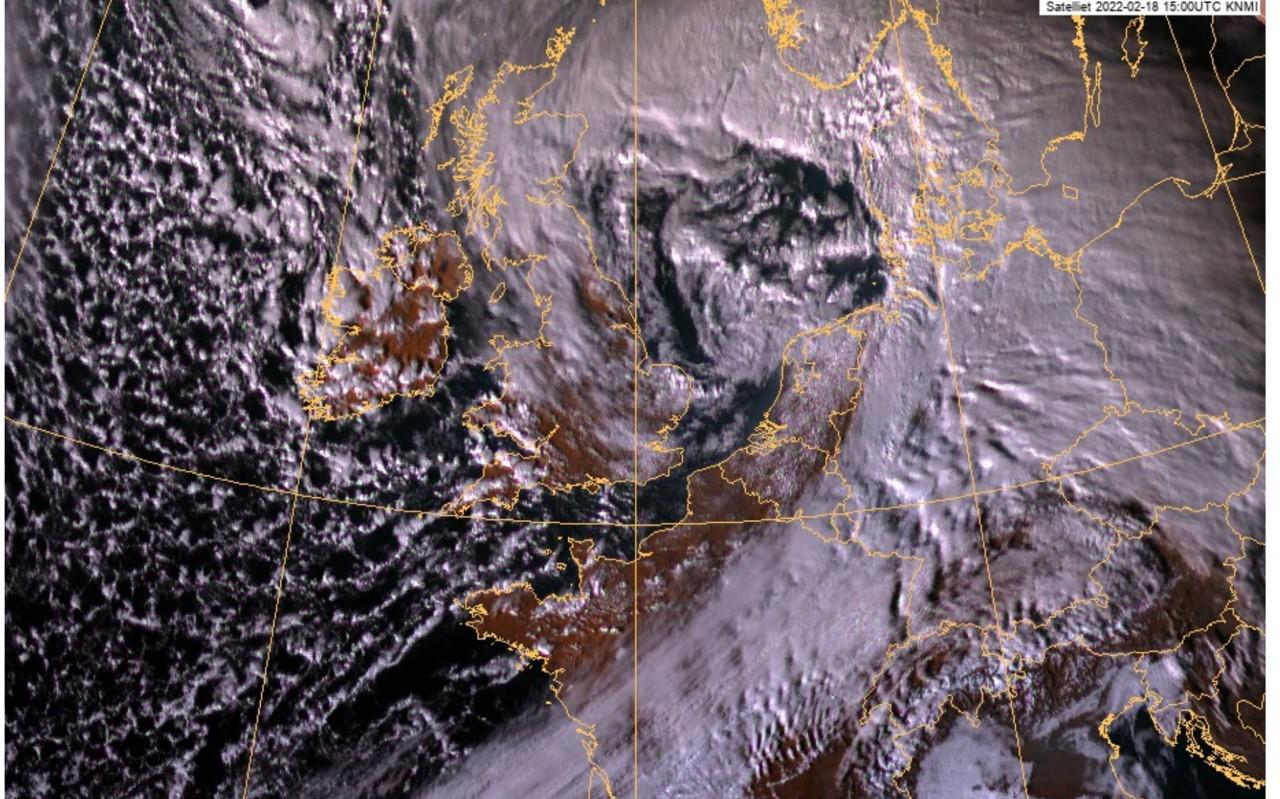 Storm Eunice boven de Noordzee, 18 februari, 16u.